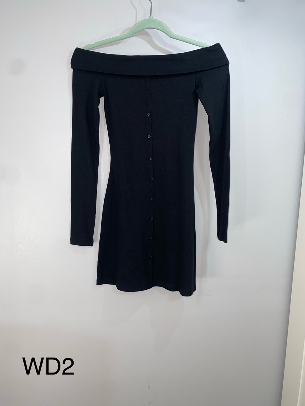 wild fable Black Off-Shoulder Long Sleeve Button-Front Dress